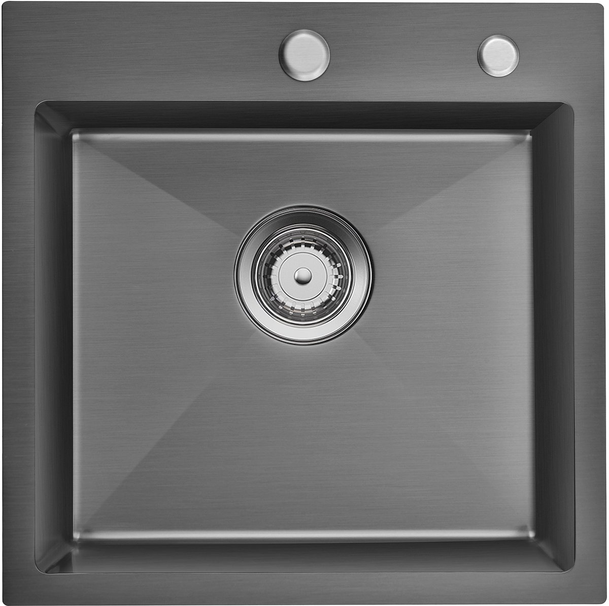 Auralum MAX Vierkante Spoelbak - 45x45 cm - Enkele Keuken Gootsteen Zwart RVS - Met Overloopbeveiliging & Geluidsdemping - Inclusief Sifon
