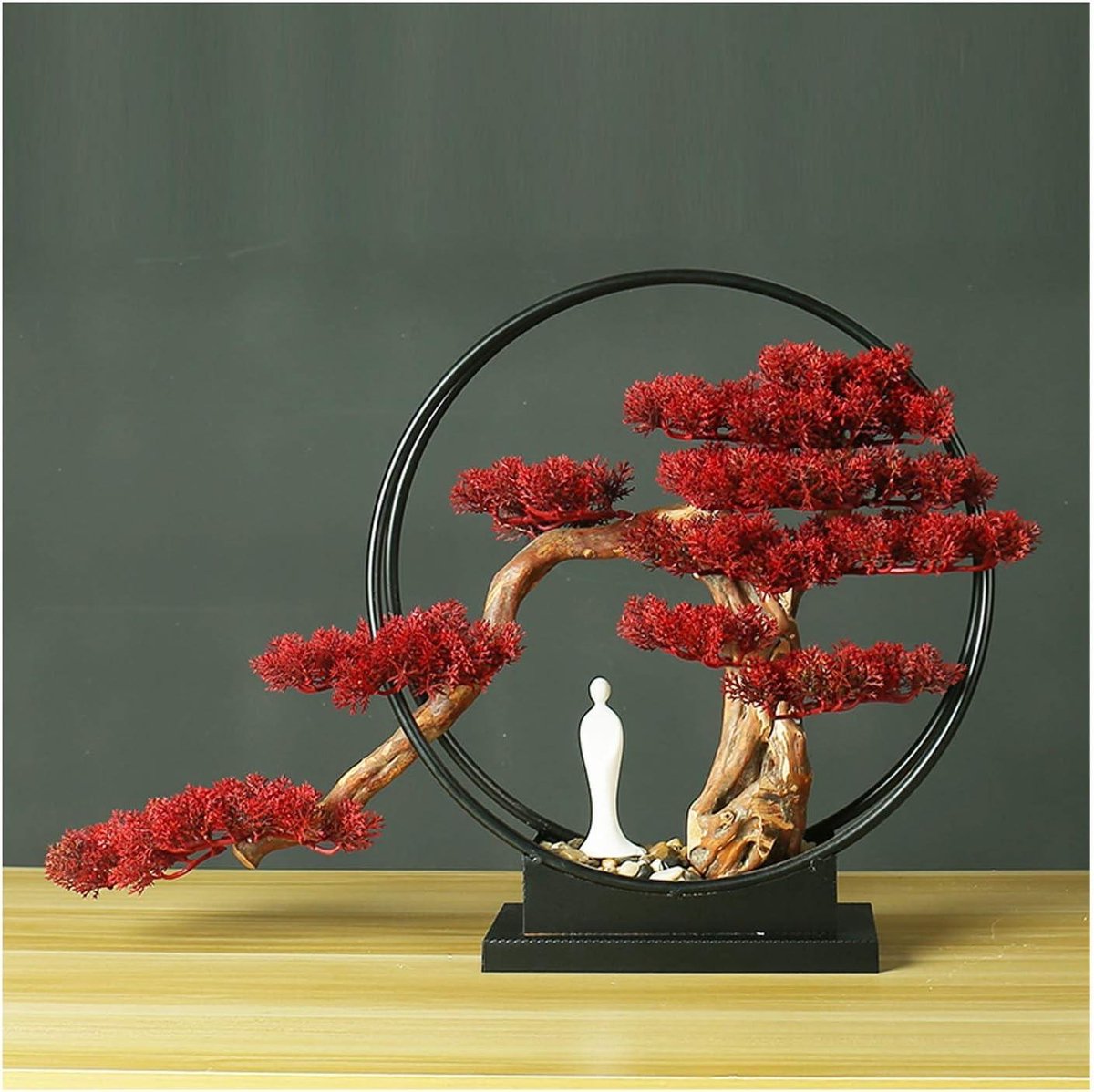 Kunstmatige Bonsai Boom - Zen Ornamenten - Woonkamer Decoratie - Natuurlijk Wortel Design - 26 x 18 cm - Rood