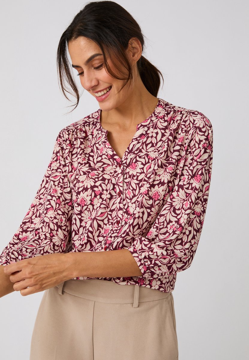 Damart - Blouse van crêpestof met bloemenprint - Dames - Roze - XXL