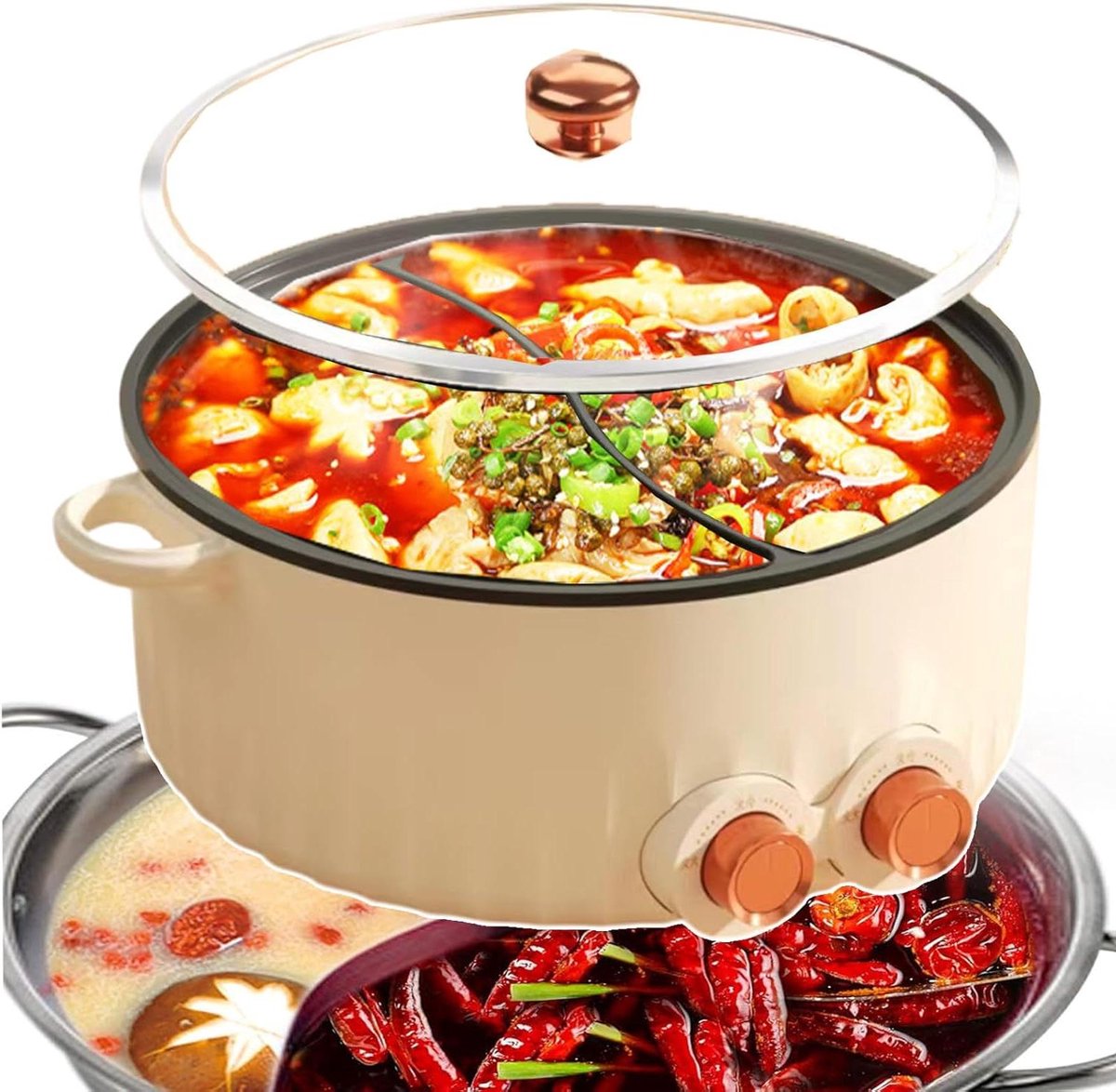 Elektrische Hot Pot - Dubbele Pan - Samen Koken - Twee Smaak Verdelers - 5L Capaciteit - Zwart