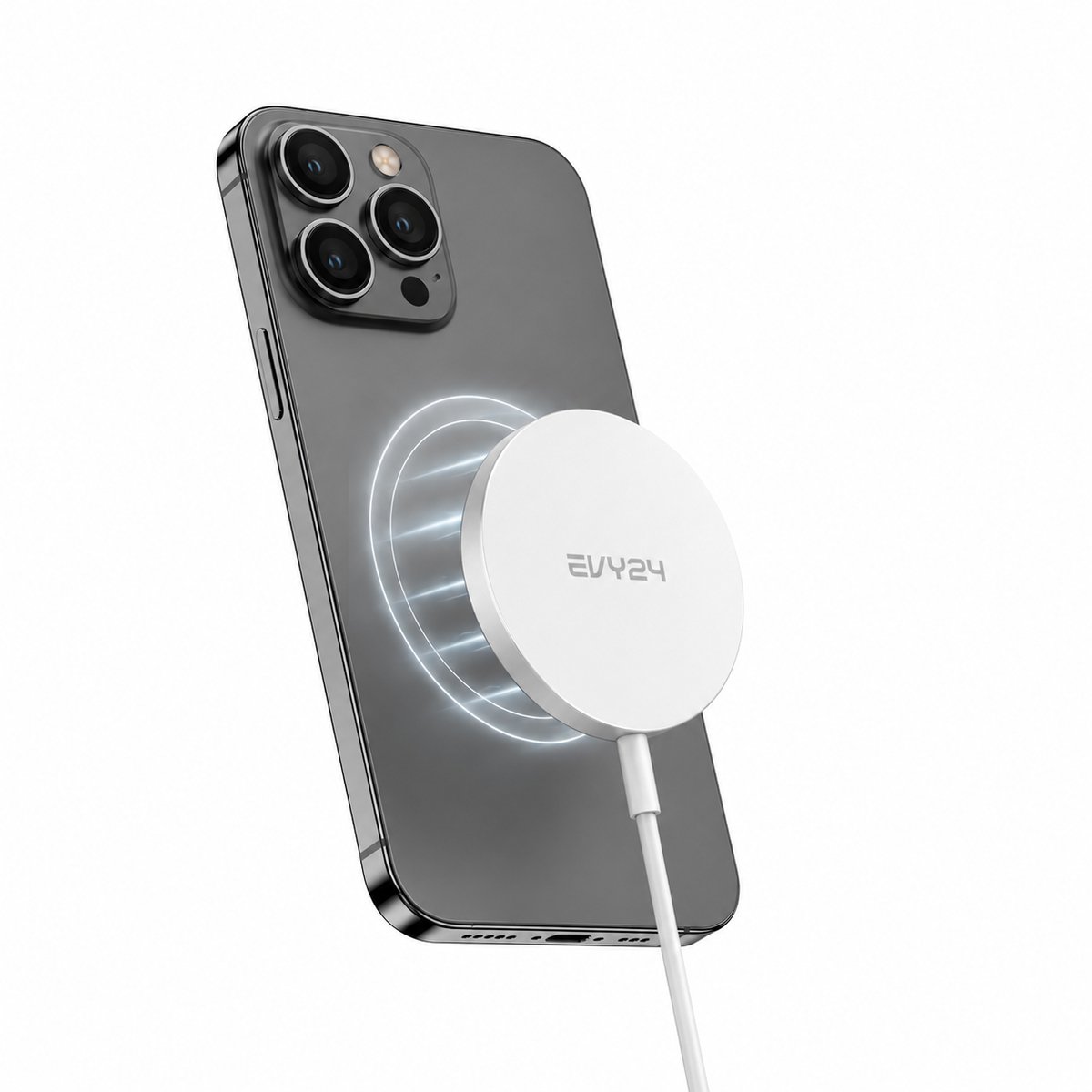 Evy24 Draadloze Oplader Qi2 - MagSafe Oplader 15W - Wireless Charger - Geschikt voor iOS en Andriod - Draadloze Oplader - USB C Kabel - Wit