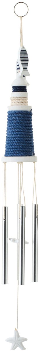 J-Line windgong Vuurtoren - hout/touw - blauw/wit