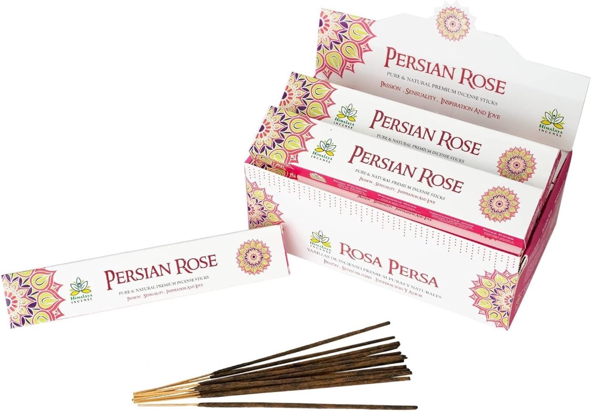 Himalaya Premium Perzische Rozengeur Wierookstokjes, 12 stuks (15 g per stuk) - Ideaal voo