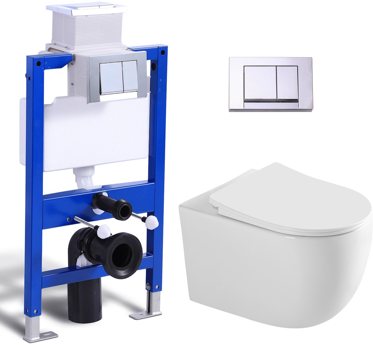 HOROW Hangtoilet met Softclose Zitting incl. Deksel - Diepspoel - incl. Inbouwreservoir en bedieningspaneel