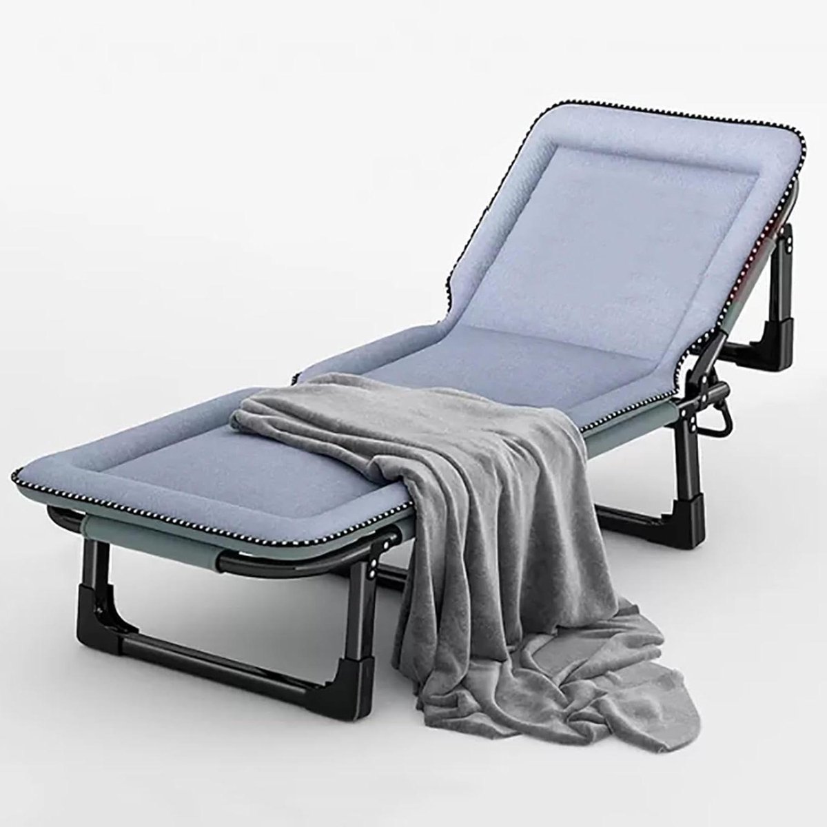 Opvouwbaar campingbed - Kampeerligbed - Ontspannen buiten - 4 standen rugleuning - 190 cm lengte - Blauw
