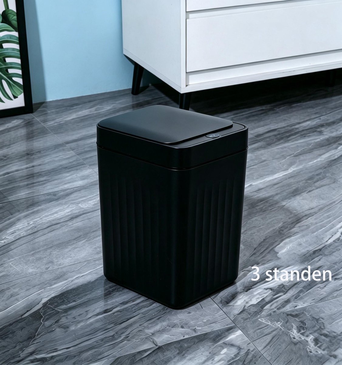 3 standen badkamerprullenbak met deksel contactloze automatische sensor 16L kleine prullenbak slimme elektrische smalle plastic prullenbak geschikt voor woonkamer slaapkamer kantoor keuken zwart