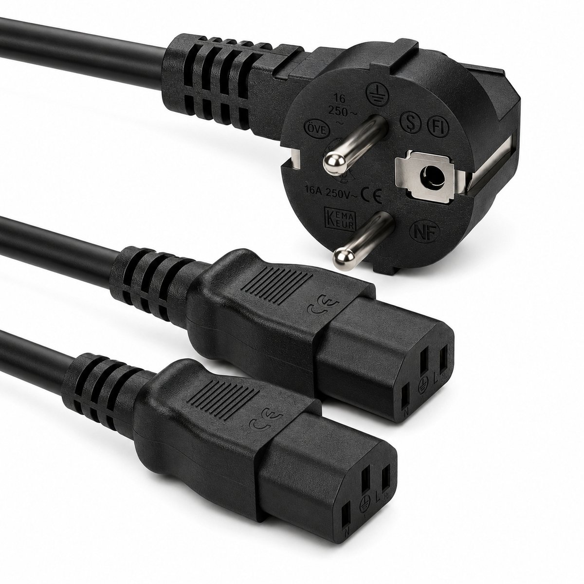 Allteq - Schuko naar 2x C13 apparaatsnoer - 1 meter - Zwart