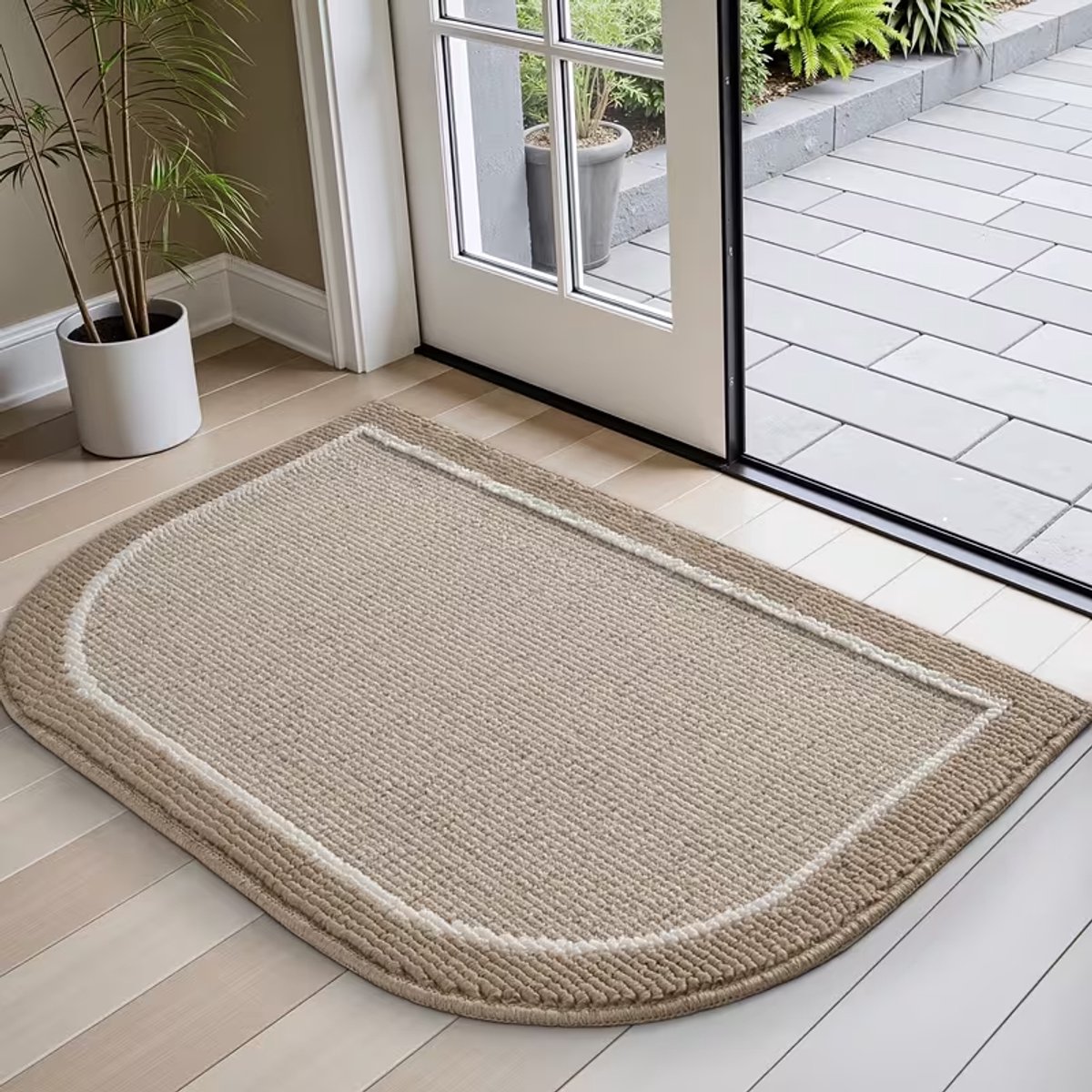 Deurmat Antislip Beige– Absorberende Voordeurmat Laagprofiel – Machinewasbare Vuilvanger voor Binnen en Buiten – Zachte Welkomstmat voor Entree