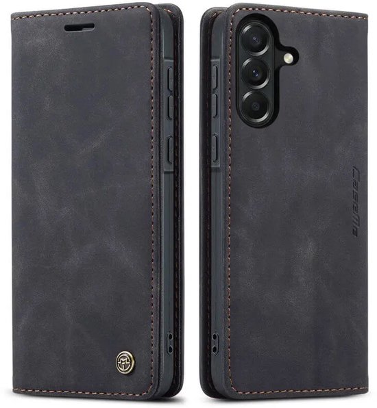 Coque CaseMe 013 compatible avec Samsung Galaxy A37 - Étui portefeuille avec support - Housse de protection - Porte-cartes pour deux cartes - Noir