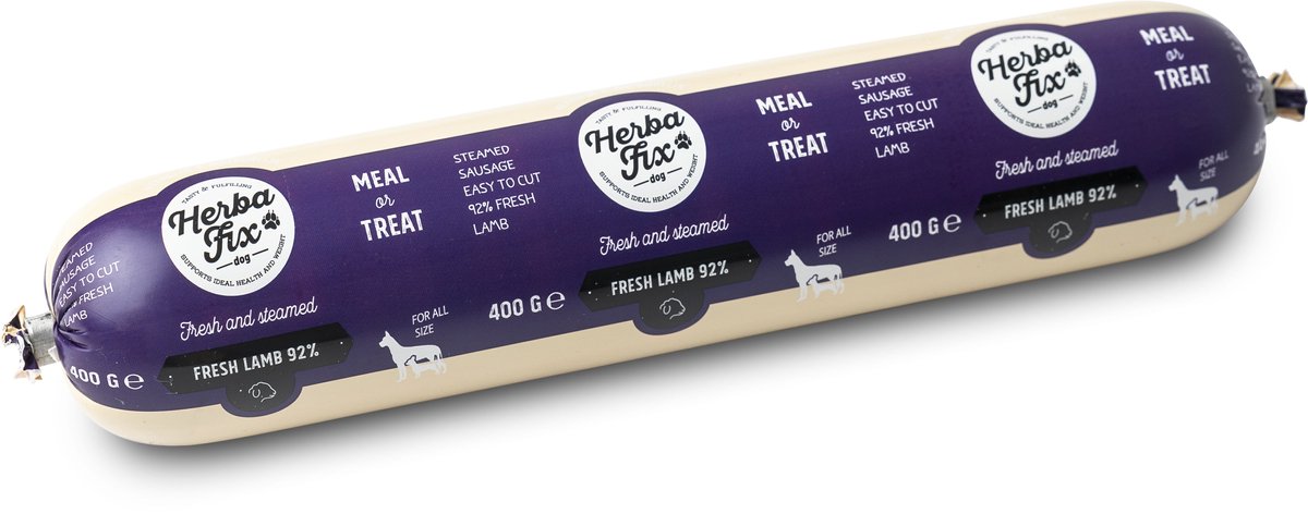 Herbafix Gestoomde Worst Lam - 10 x 400 g - 95% Vlees Meal or Treat