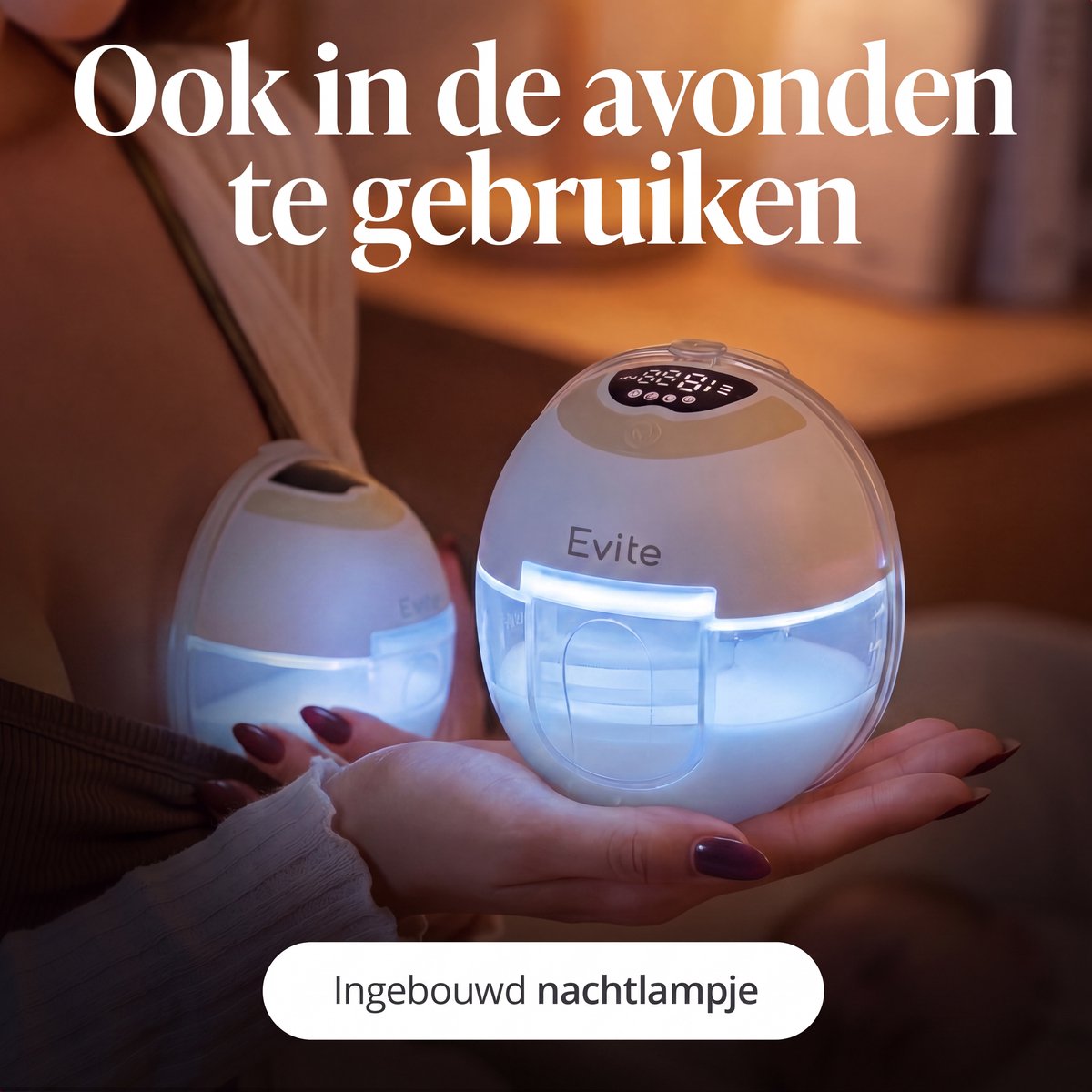 Evite Borstkolf Smart - Elektrische Draadloze Borstkolf - Draagbaar & Handsfree - BPA Vrij - met App - Met Nachtlamp - Incl Opbergtas & Accessoires - Silk Beige thumbnail 5
