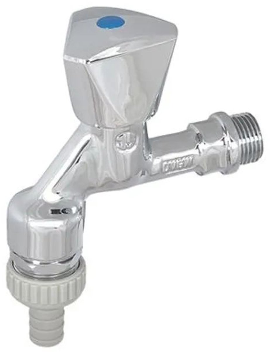 Schlösser Armaturen JS Uitloopventiel met buisbeluchter, met terugstroombeveiliging, met slangaansluiting, met driekantgreep blauw, 1/2'', gepolijst chroom, DVGW gekeurd, 0017601550001