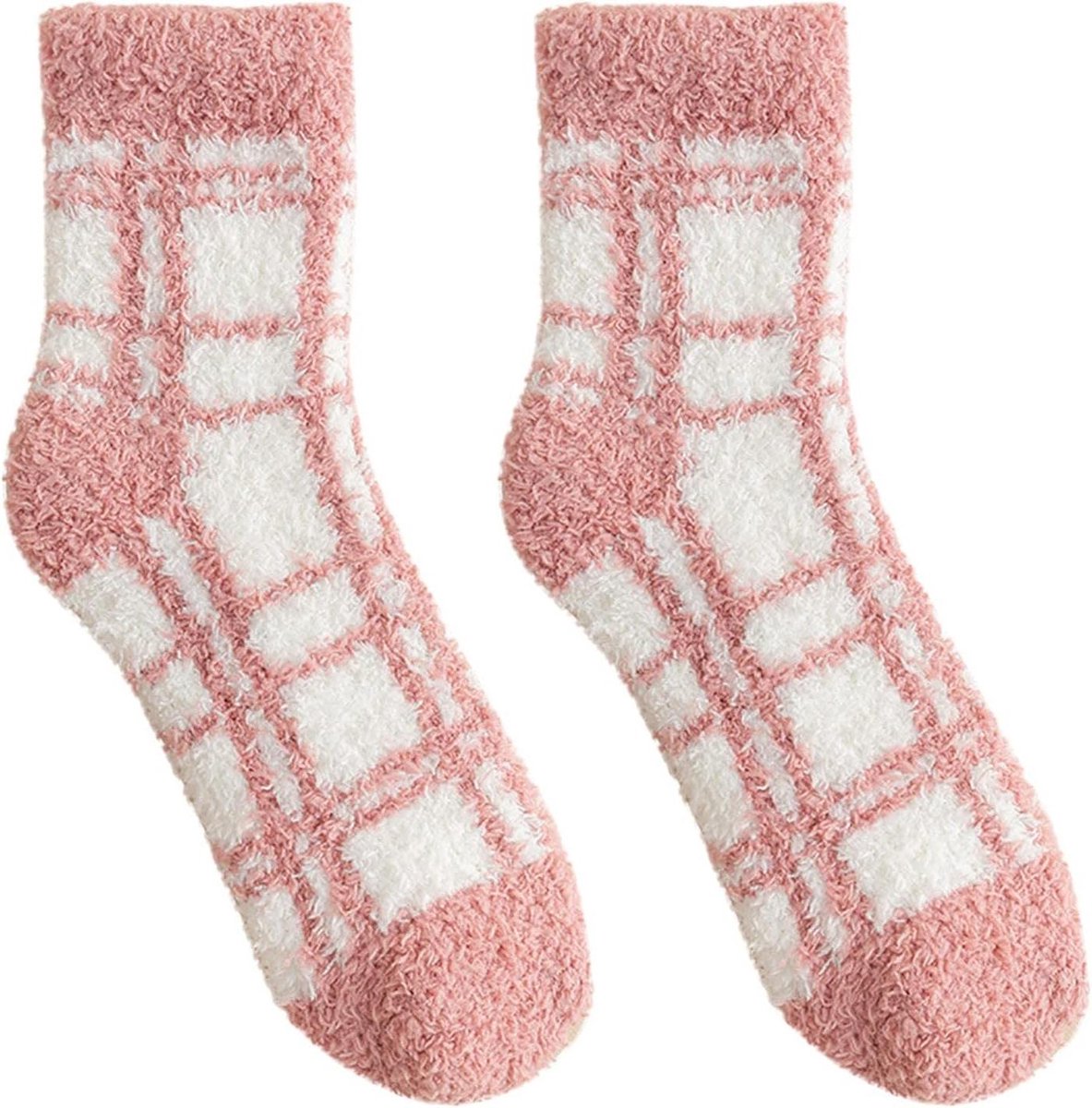Pluche Sokken Dames - Huissokken Winter - Warmte en Comfort - Extra Zacht Materiaal - One Size - Rood Geruit