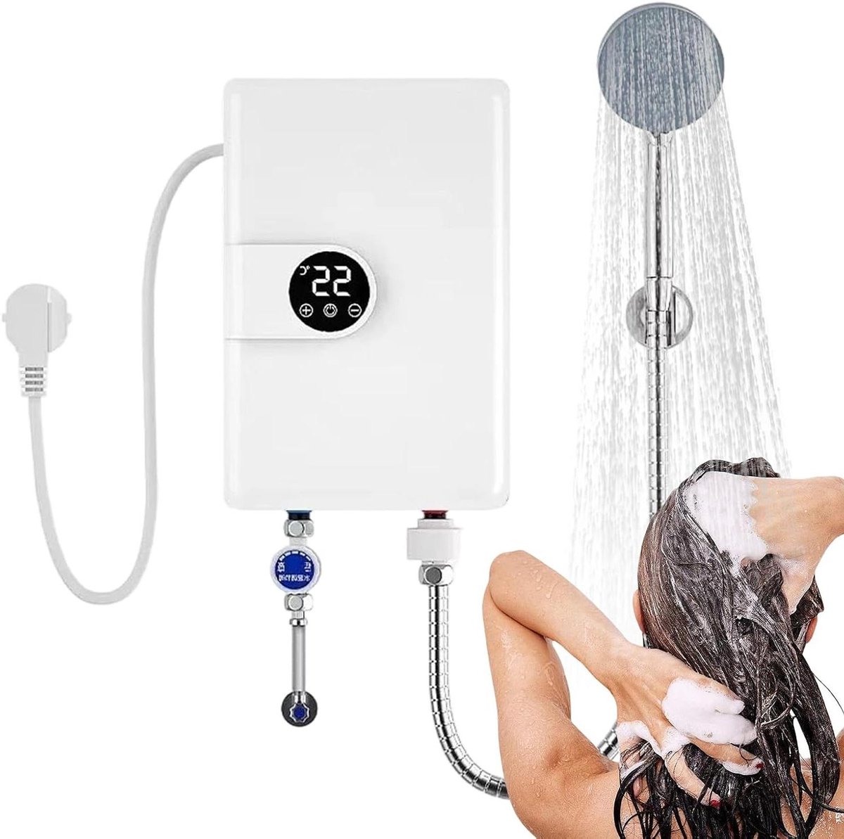Doorstroomboiler Elektrisch - Mini Boiler - Direct Warm Water - Digitaal Display - 29 cm - Wit