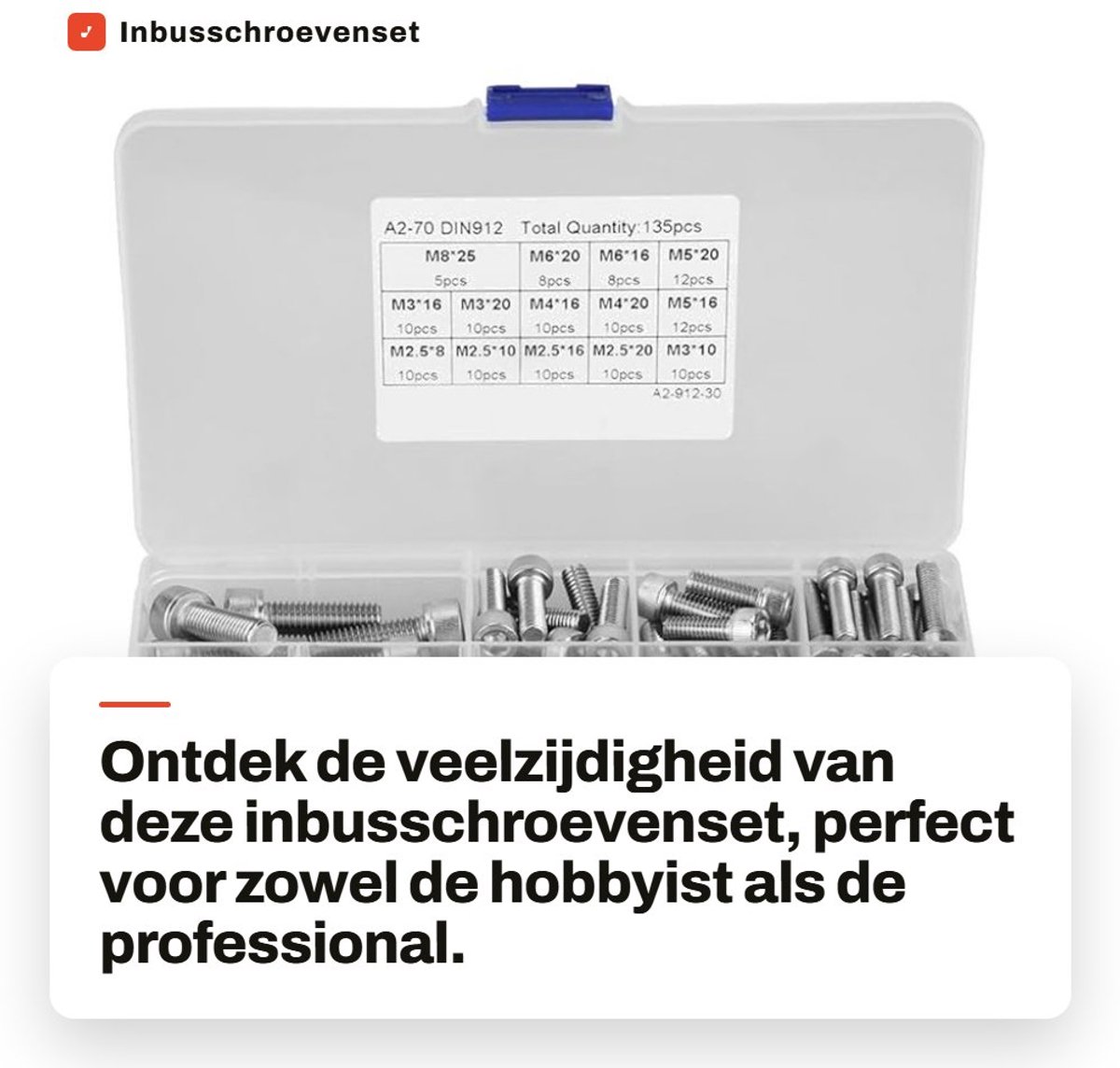 Dailygoods- Inbusschroevenset 135 stuks - Roestvrij Staal 304 - 14 Maten - Corrosiebestendig - Voor Doe-Het-Zelf - Inclusief Opbergdoos - Schroeven