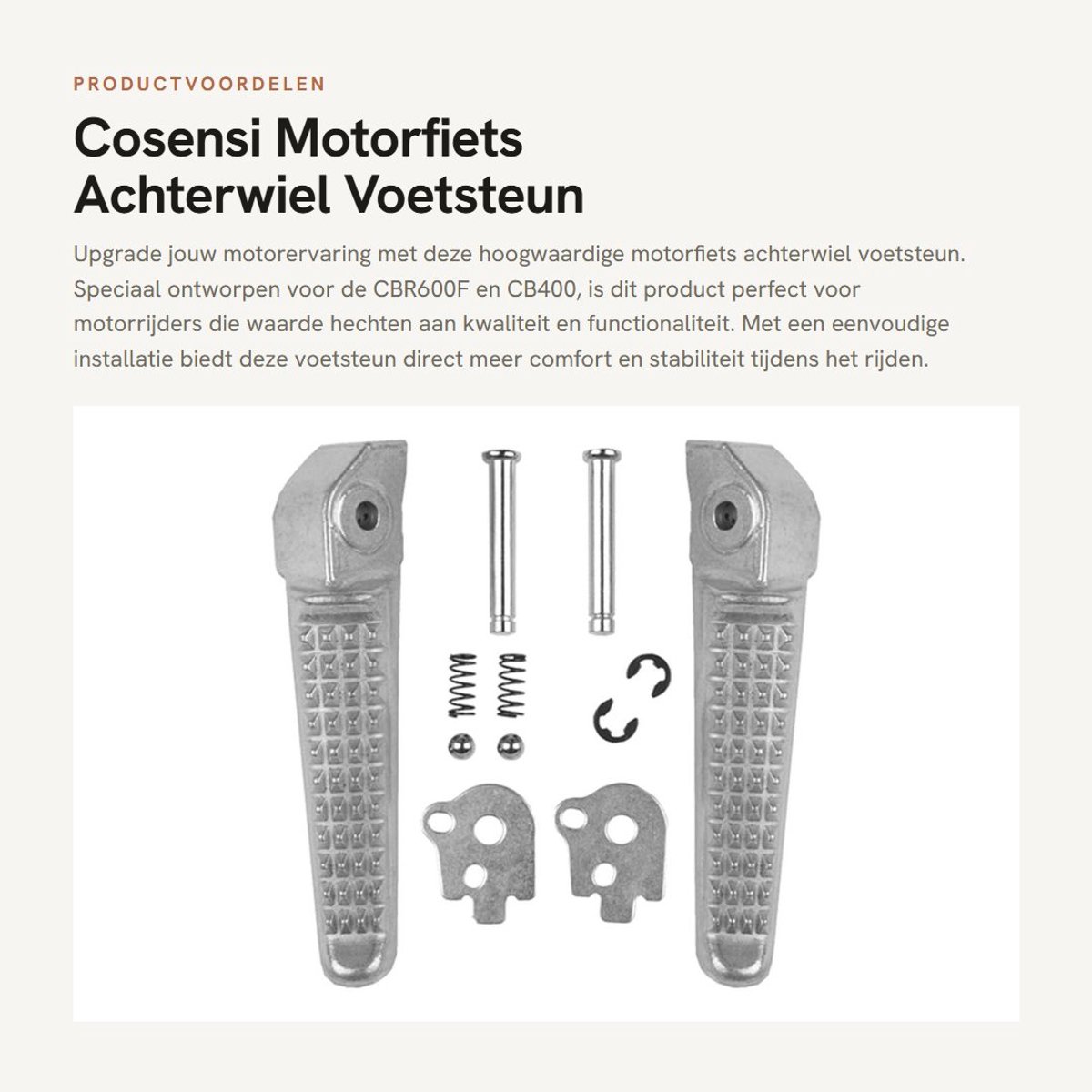 Dailygoods- Voetsteun Hoogwaardige Aluminiumlegering - Voetsteun Motorfiets - Voetsteun CBR600F - Voetsteun CB400 - Eenvoudig te Installeren - Zilver - Motorfiets Voetsteunen