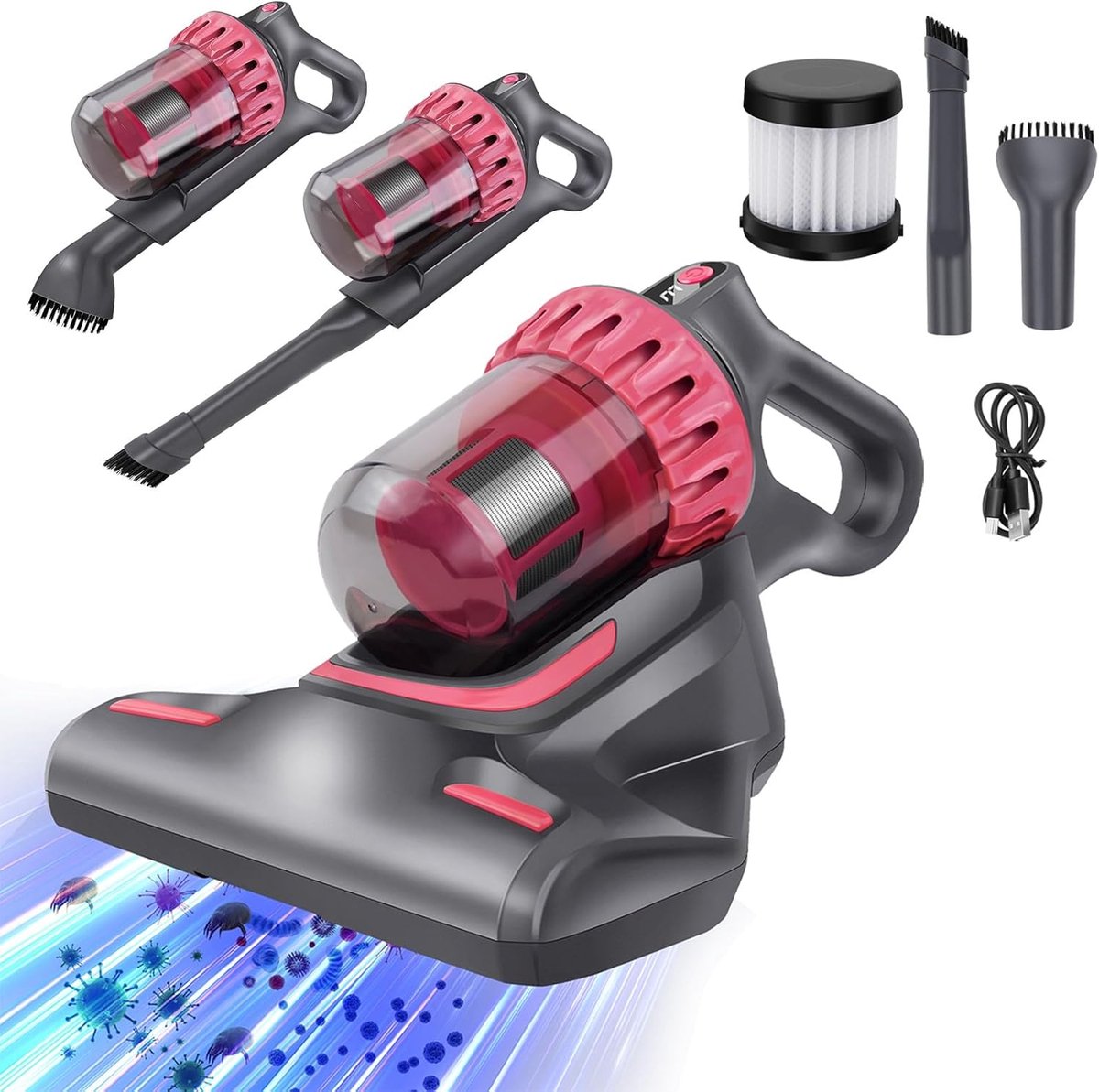 500W Huisstofmijt Stofzuiger – 15.000Pa Zuigkracht, UV-C Sterilisatie, Dubbel Stofreservoir, 4M Snoer, 36.000 Tikken/Min, Warme Lucht 55°