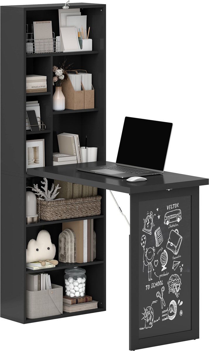 HOMCOM Bureau met planken - MDF - 98x51x153cm - Zwart