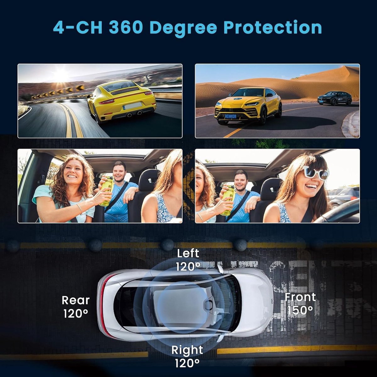 Dash Cam - Auto Camera - Rijden Bewaken - Vier Camera Systeem - 2K Resolutie - Zwart – foto 4
