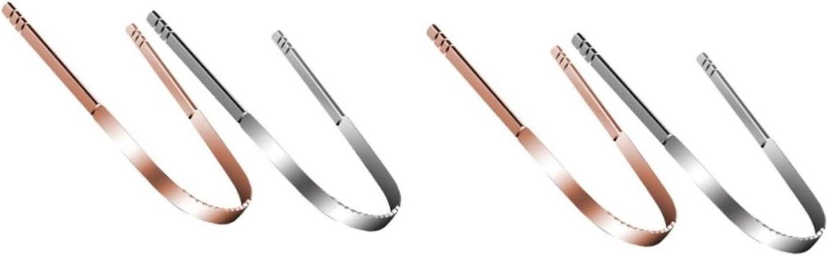 Tongschrapers Set - Reinigers Mond - Dagelijkse Mondhygiëne - Roestvrij Staal - 4 Stuks - Zilver Roségoud