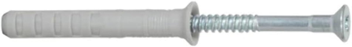 Nylon pluggen - Nagelschroef pluggen - Bevestigen van objecten - Voorgemonteerde nagelschroef - 8 x 60 mm - Grijs
