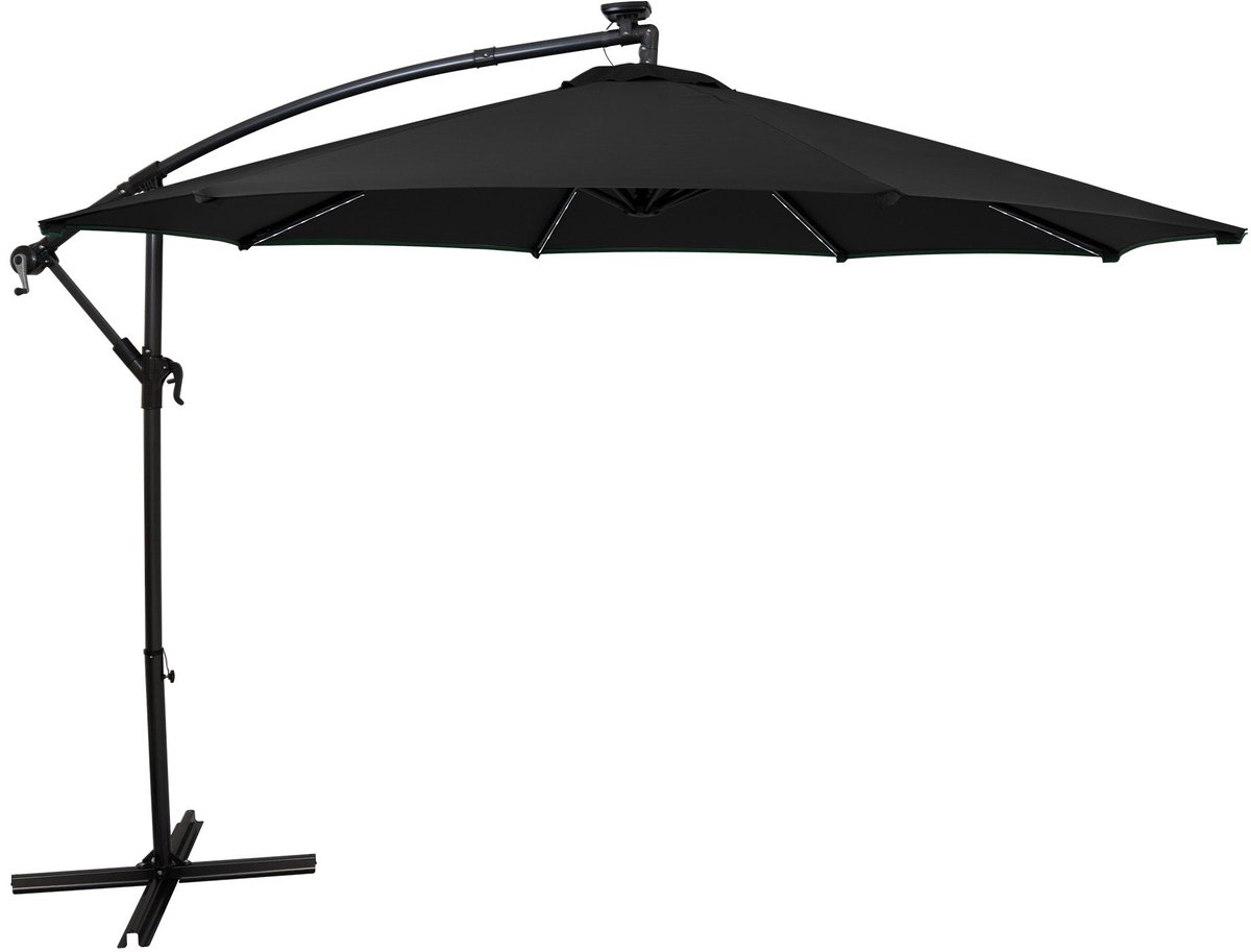 LED Zweefparasol 3 m - zwart - hangparasol met verlichting voor tuin en terras