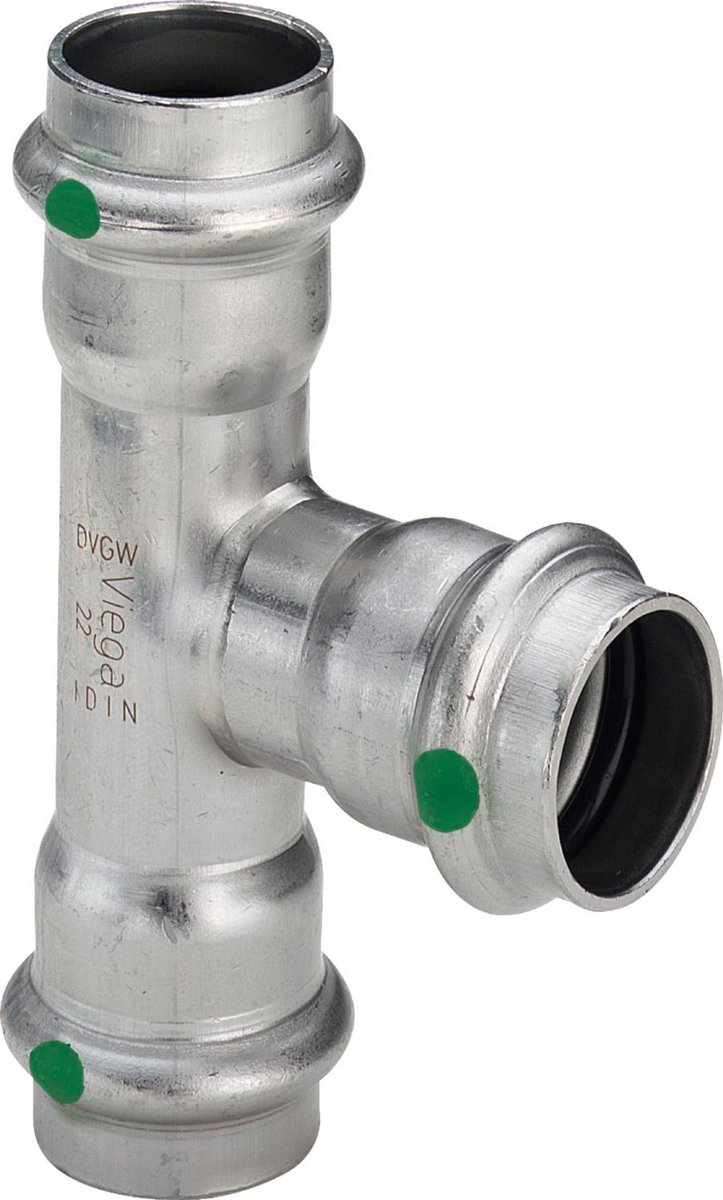 Viega Sanpress Inox-T-stuk, d1 42, d2 18, d3 42 roestvrij staal Model 2318, 436025