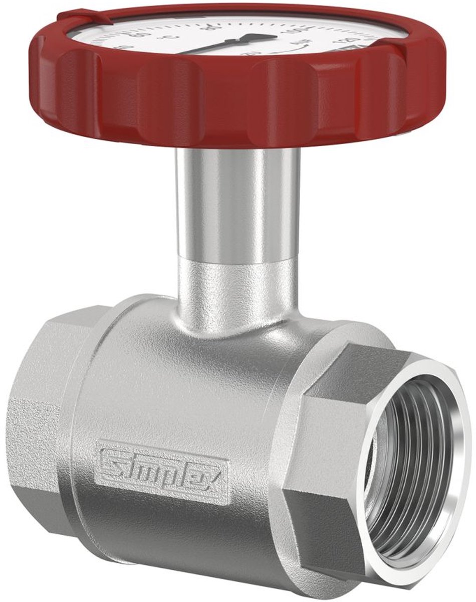 Flamco Kogelkraan m. thermometergreep, rood DN20 G3/4i PN16 MS vern., F10118