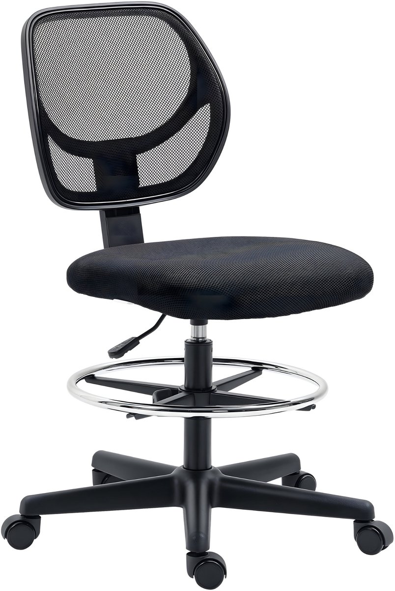 Tekeningstoel Ergonomisch – Bureaustoel van Mesh & Schuim – Verstelbaar 93–113 cm – Zwart