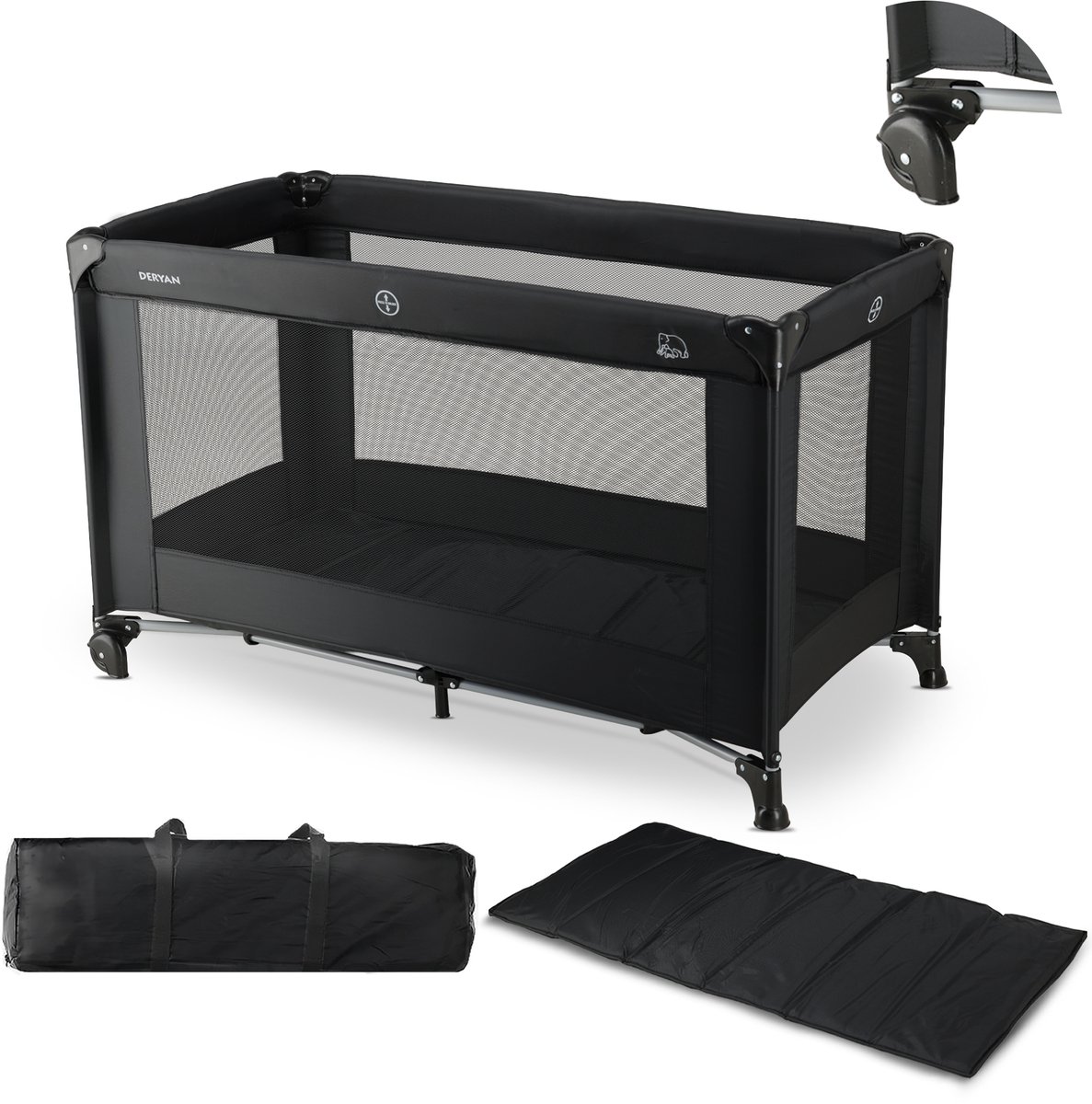 Bol.com Deryan Believer Campingbedje met Matras - 120x60 cm - 0-5 Jaar - Zwart aanbieding