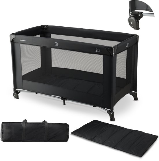 Deryan Believer Campingbedje met Matras - 120x60 cm - 0-5 Jaar - Zwart