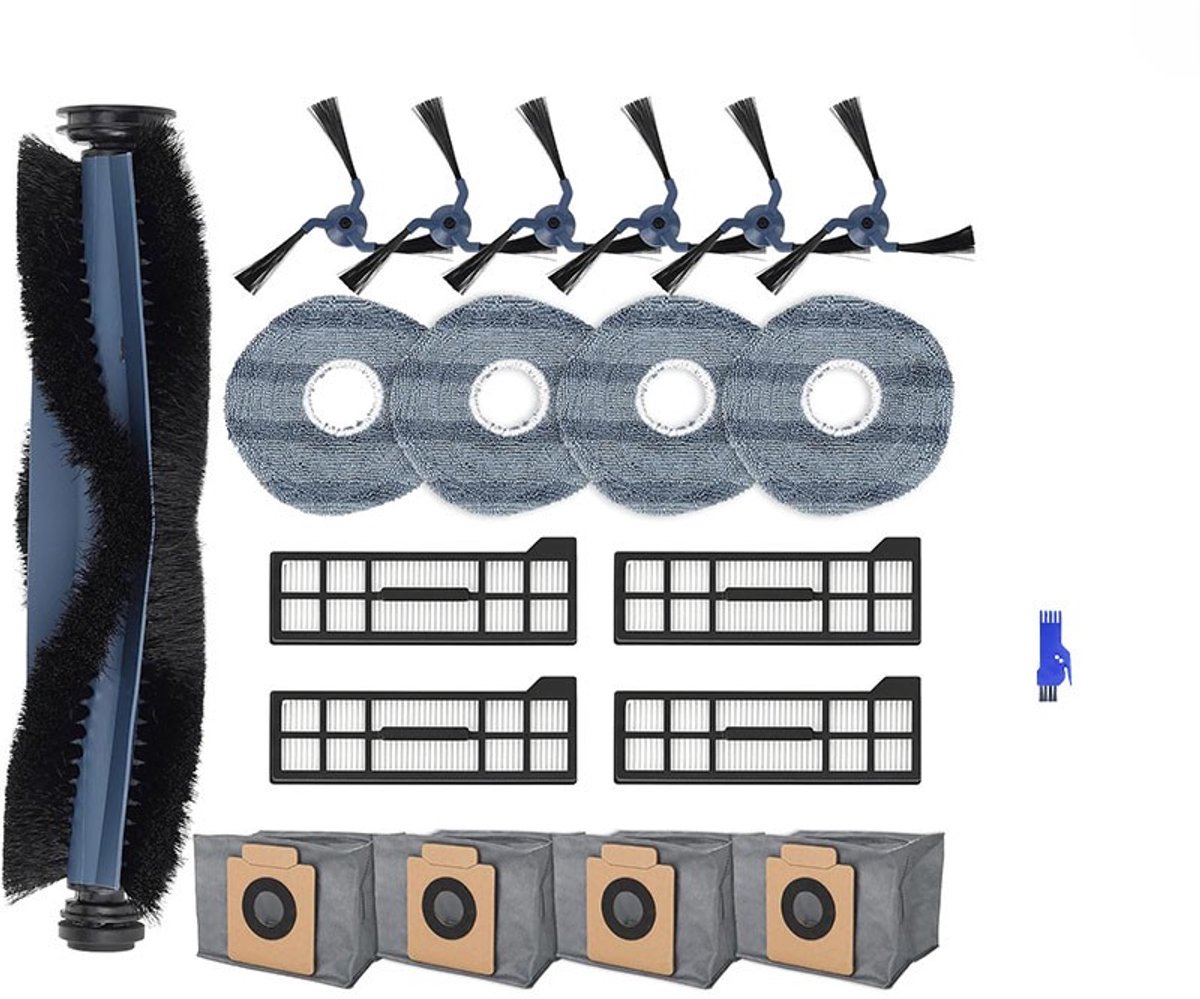 20 stuks - decoratieve accessoires - accessoireset - geschikt voor Eufy X10Pro/omni - 4 stofzakken, 4 schoonmaakdoeken, 6 zijborstels, 4 HEPA-filters, 1 hoofdborstel Borstel，klein blauw penseel
