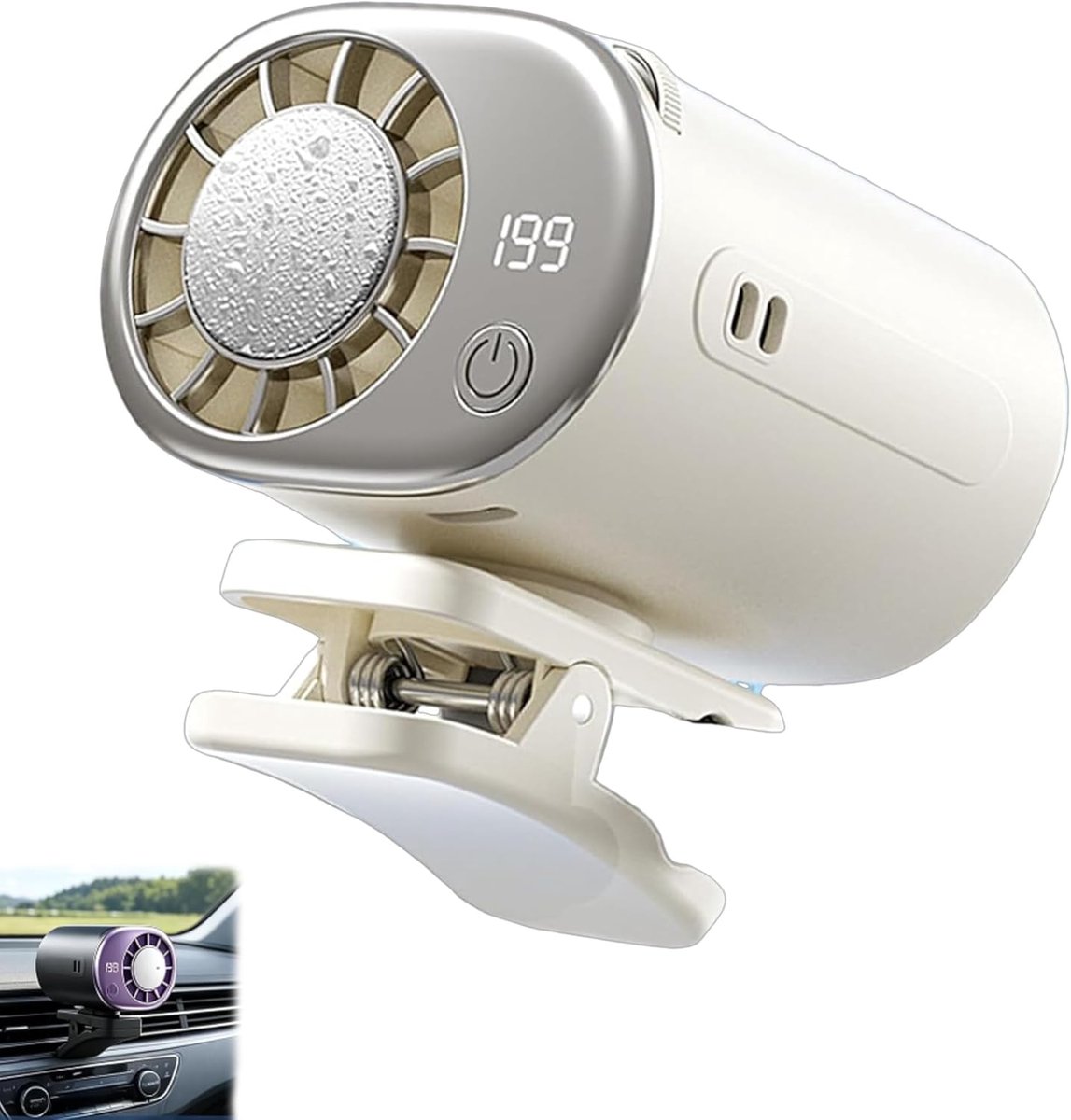 Ventilator - Autoventilator - Draagbare clipventilator - Met LED-display - Koelfunctie - 360° draaibaar - Instelbare windsnelheid - USB oplaadbaar, geschikt voor auto's en kantoren (wit)
