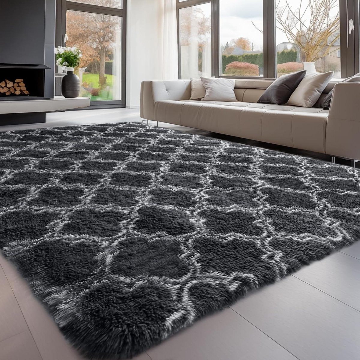 Zachte Vloerkleed - Luxe Pluis Kleed - Woonkamer Decoratie - Anti-slip Bodem - 160 x 230 cm - Grijs