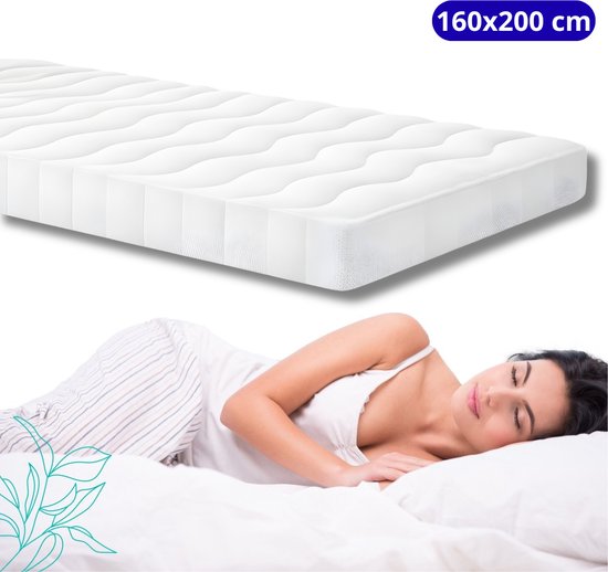 Een vrouw slaapt op een wit matras van 160x200 cm met een golvend patroon.