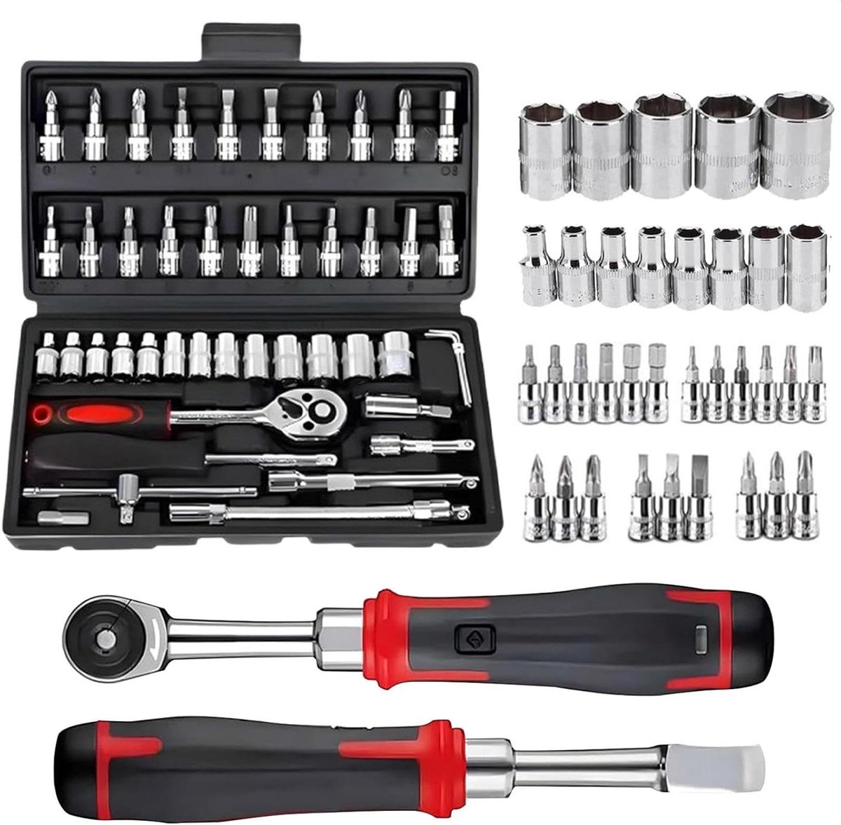 Mechanische Gereedschapset - Handgereedschap Set - Huishoudelijke Reparaties - Chroom-Vanadium Staal - 21 Dobbelstenen - Zilver