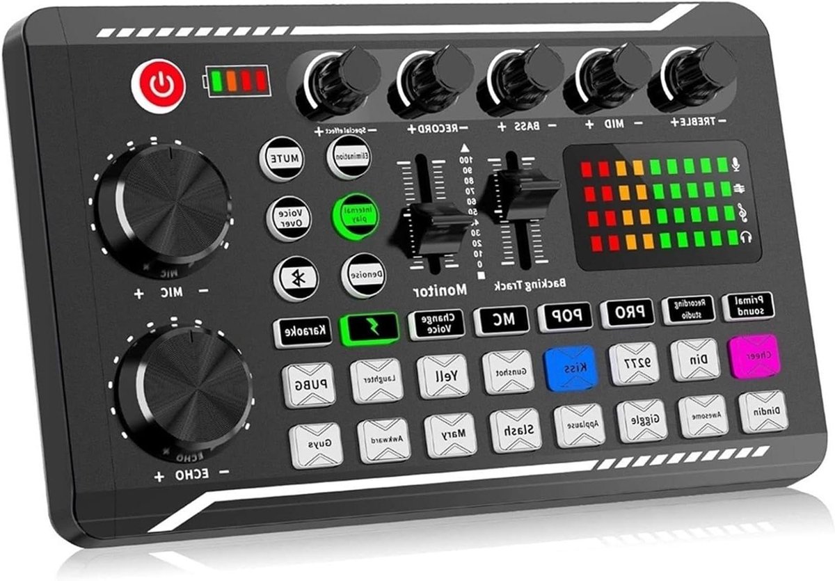 Audio Mixer Kaart - Stemvervormer Adapter - Live Geluid - Draadloze Bluetooth Verbinding - 23 x 15 cm - Zwart