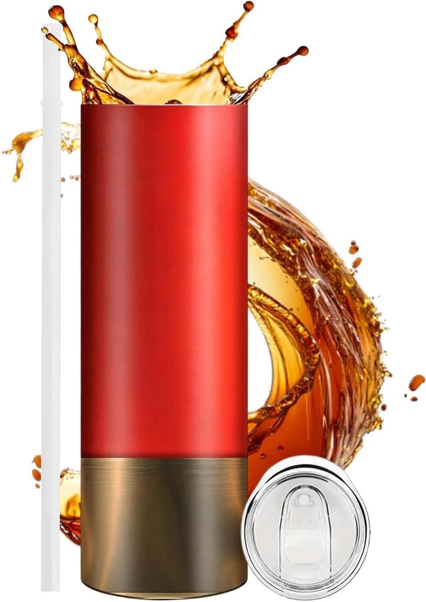 Slanke Tumbler - Drinkbeker Rietje - Dagelijks Gebruik - Dubbelwandig Geïsoleerd - 590 ml - Rood