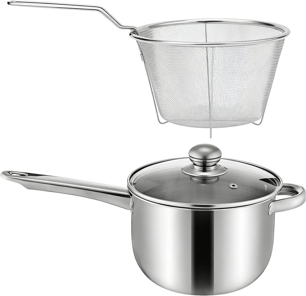 Genérico Frituurpan met capaciteit, antiaanbaklaag met deksel, diepe fryer, elektrische inductie, koken, thuis, keuken, appartement, Frans, fries, kuiken, zeehond, roestvrij staal