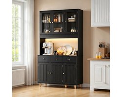 Bealife AP05 Keukenkast Opslagkast - Vrijstaande Keukenkast - LED Decoratief Licht, 2 USB-poorten, 2 Stopcontacten, 3 Lades en 6 Deuren - 100 x 38 x 180 cm - Zwart