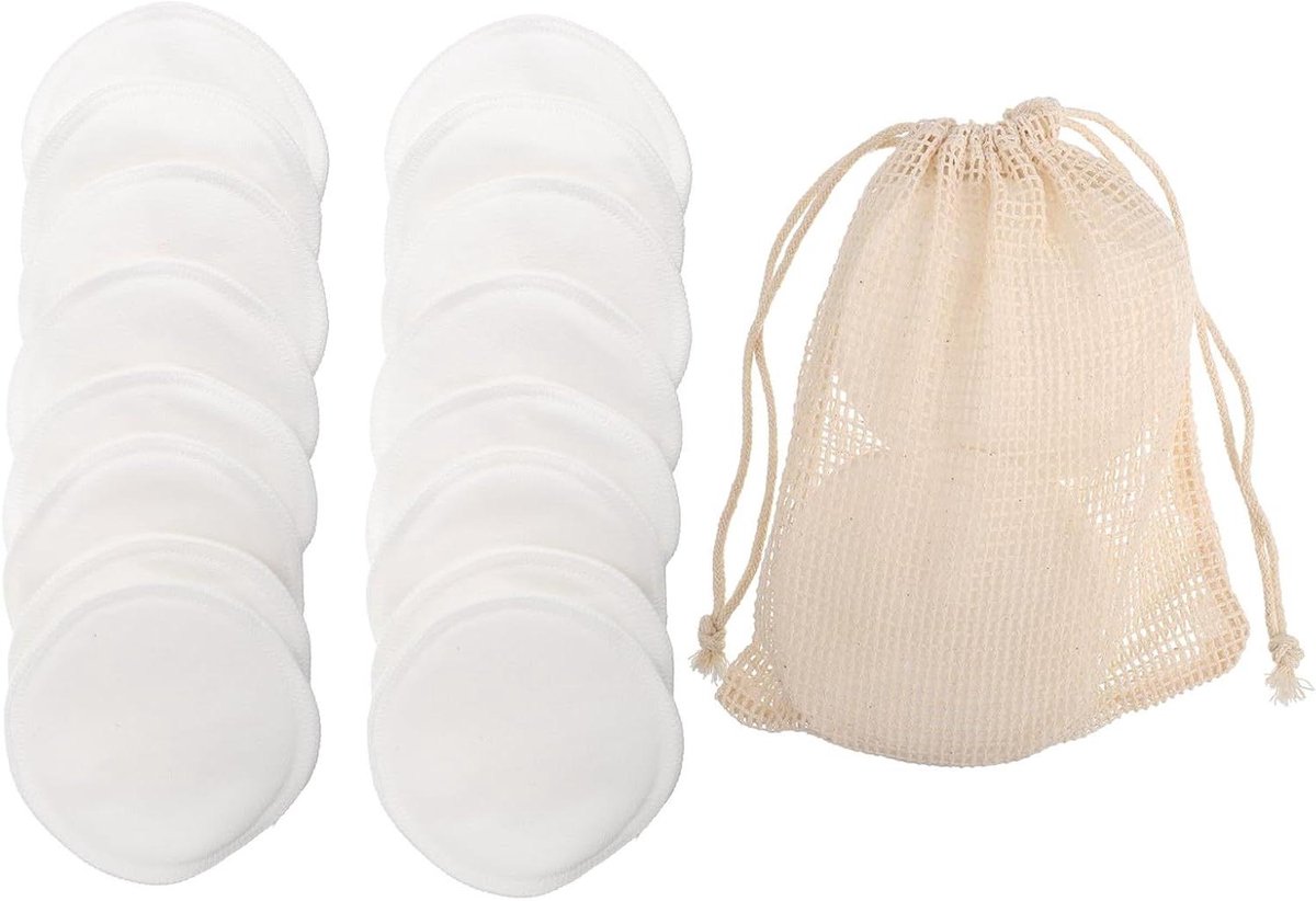 Herbruikbare Make-up Pads - Reinigingspads Bamboevezel - Make-up Verwijderen - Met Opbergdoos Netzak - 8.5 x 8.5 cm - Wit