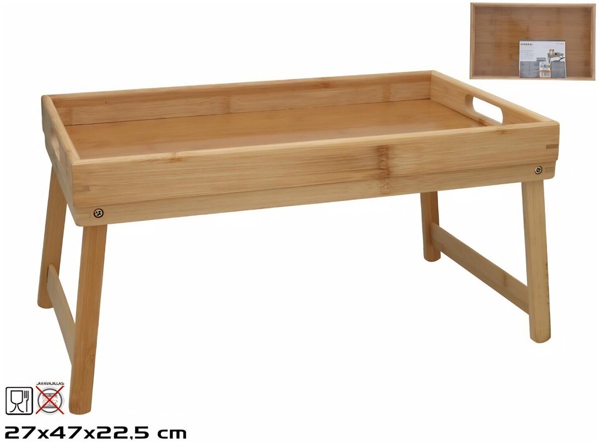 Gerimport Dienblad / serveer butler tray - op pootjes - inklapbaar - bamboe hout - bruin - 47 x 27 x 22 cm - rechthoekig — cadeau in Koken & Dineren - foto 6