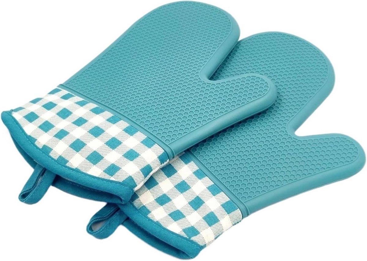 Ovenwanten - Hittebestendige handschoenen - Keukenwerk - Antislip grip - 2 stuks - Lichtblauw