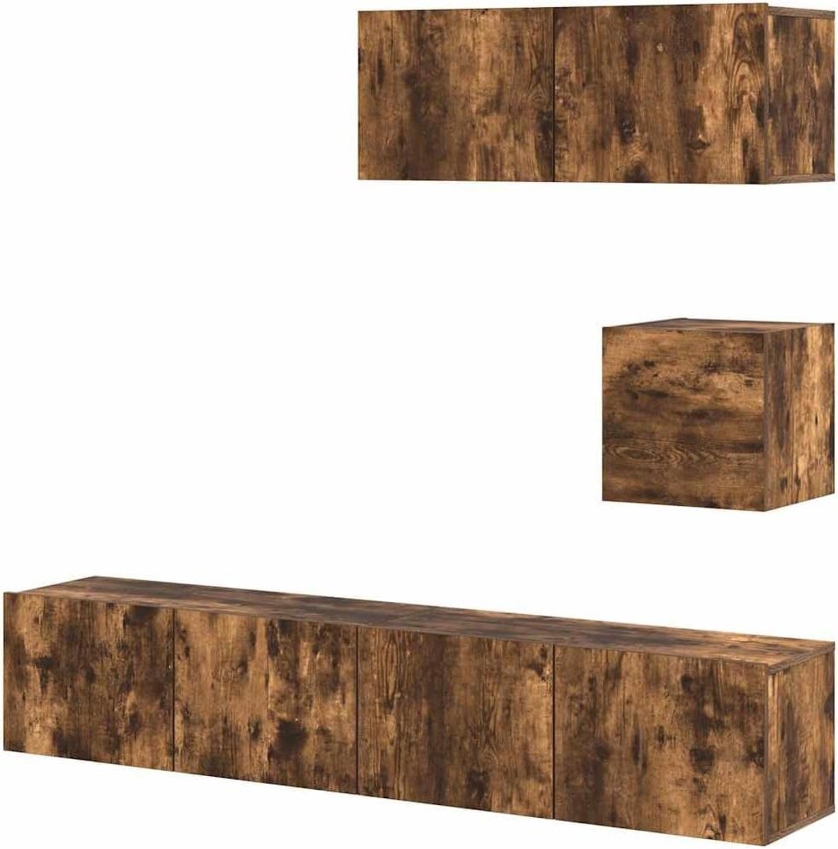 4-delige tv-kastset van rookeiken houtmateriaal, elegant modern design, veel opbergruimte 