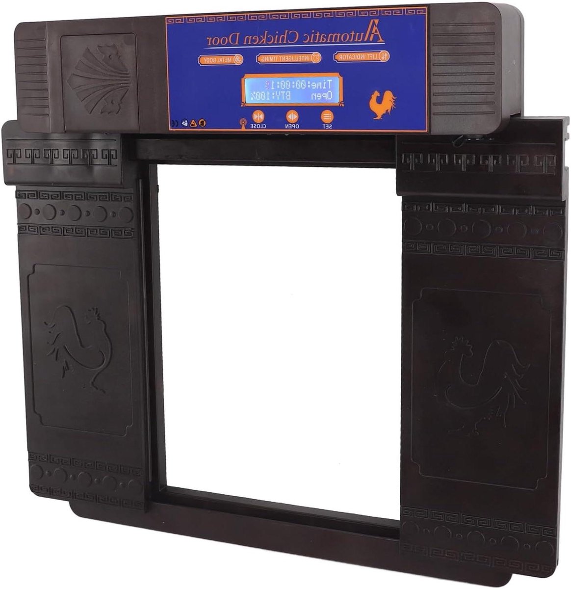 Automatische Kippendeur - Hokdeur Opener - Gevogelte Beschermen - Met LED Display - Op Batterijen - Donkerbruin