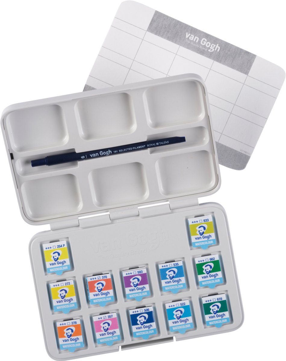 Van Gogh Aquarelverf pocket box felle tinten met 12 kleuren in halve Napjes — afbeelding 4