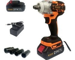 Kibani Accu Slagmoersleutel 18V - incl. accu 1500mAh en oplader - slagmoersleutelset - slagmoersleutel met accu - slagmoersleutel elektrisch - LED verlichting