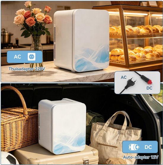 Puluomis - 20L Mini koelkast - Skincare & make-up fridge - Koel & warm - Auto koelkast - 12V & 220V - Compact - Wit-blauw — afbeelding 5