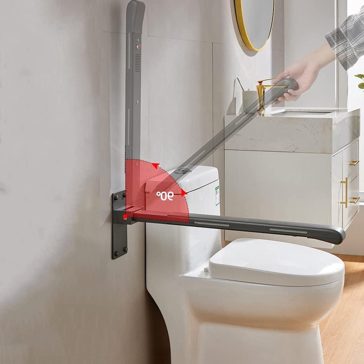 Opvouwbare Toiletbeugel - Badkamer Steun - Veiligheid Thuis - Zichtbaar in Donker - 70 cm Lengte - Grijs