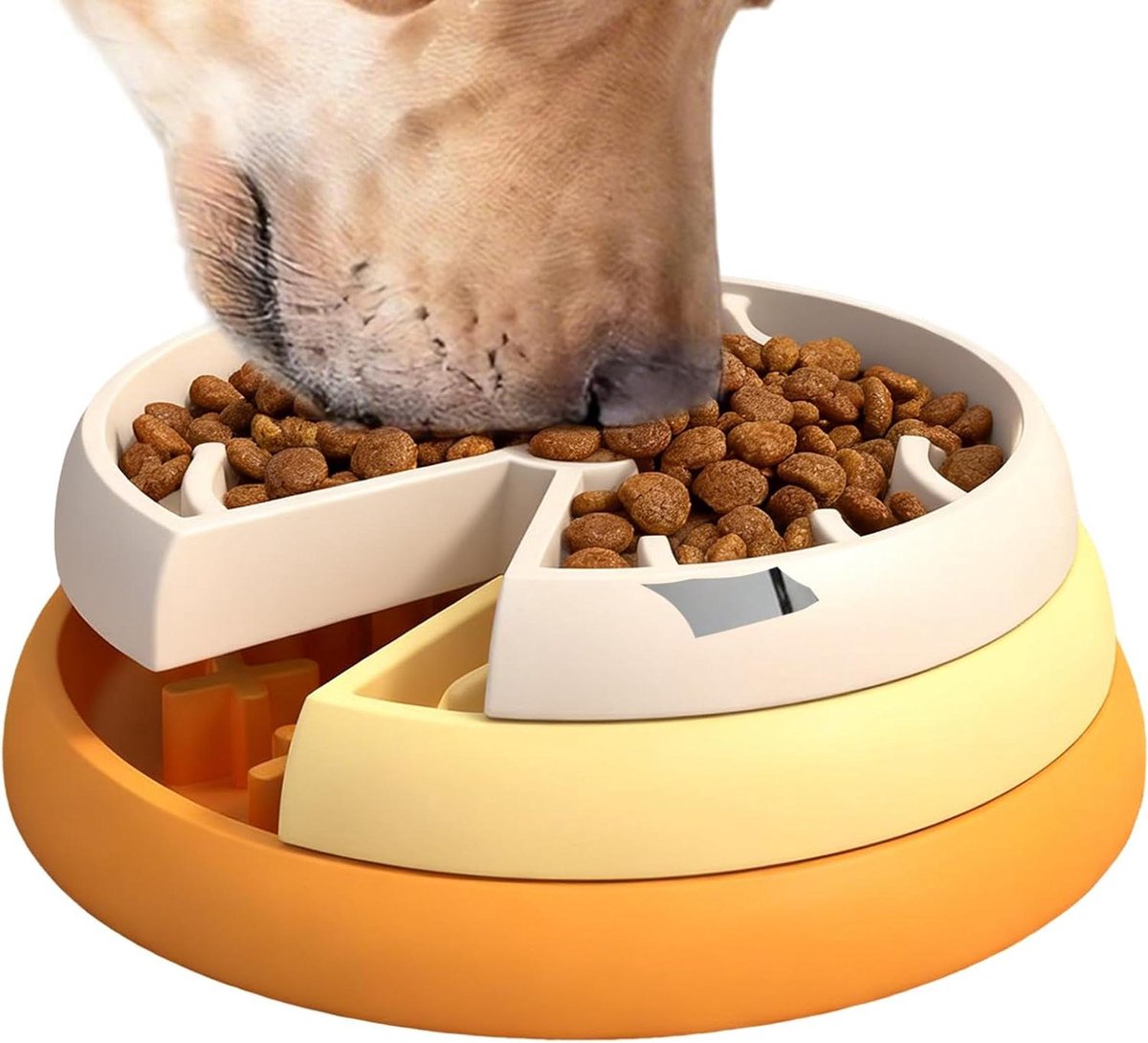 Honden voerbak - Interactieve puzzel - Langzaam eten - Spatbestendig ontwerp - 22 x 21 x 8 cm - Geel